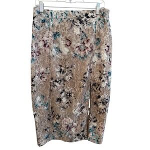 Ann Taylor LOFT Women's Size 8 Floral Lace Overlay‎ Pencil Skirt Beige Lined
